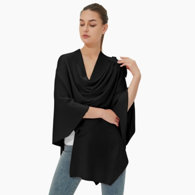 Cross Front Cape Sweater For Women, Knit Elegant Poncho Ruana Solid Color Shawl Wrap