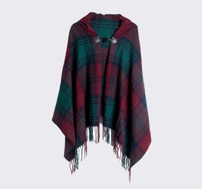   Check Hooded Cape Knitted Poncho Sweater Ladies Fringe Shawl Wrap
