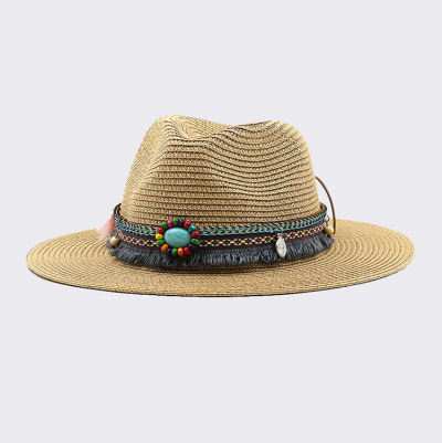 Women Boho Straw Hat Foldable Roll up Beach Cap Sun Hat Summer UV Protection Beach Cap