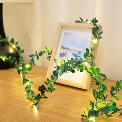 Christmas Decorative Wreath, Artificial Green Leaves with Copper Wire LED Lights, USB Rechargeable