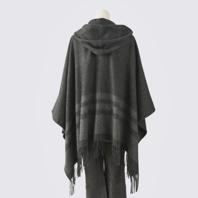   Hooded Long Wool Cape  Fringe Trim Wool Cloak Poncho 100% Pure Wool