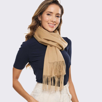   Unisex Cashmere Scarf, Solid Fringe Cashmere Scarf Shawl