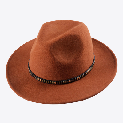 Wool Wide Brim Fedora Hat with Studded Leather Band 1920s Gatsby Gangster Unisex Winter Derby Hat
