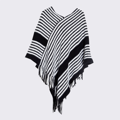 Knitted Poncho Pullover Shawl Wrap Striped bat Shawl Cape For Women