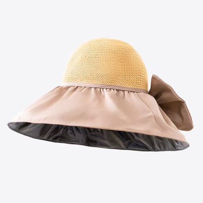 Foldable Anti-UV Ribbon Pouch Sun Hat Wide Brim Hat Ear Protection for Travel Vacation