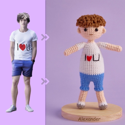 Full Body Customizable 1 Person Custom Crochet Doll Personalized Gifts Handwoven Mini Dolls - I Love U Boy