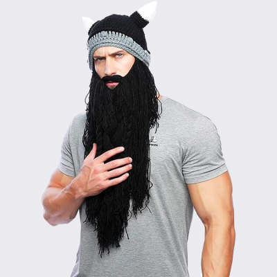 Viking Beard Hats Knitted Beanie Hat Wig Winter Warm Funny Knit Hat Beard Facemask
