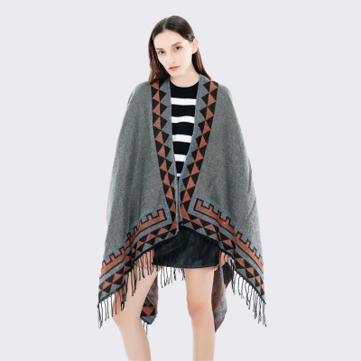   Knit Poncho Warm Fringe Ruana Elegant Shawl Cape for Autumn and Winter