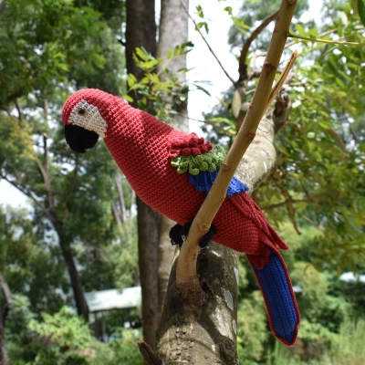 Amigurumi Red And Blue Macaw Parrot Bird Crochet Handmade Decorative Toy