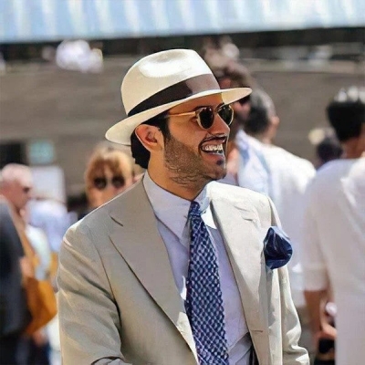 Handmade Classic Panama Hat UPF50+ Straw Foldable Hat Fine Braid Fedora Summer Beach Sun Hat