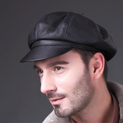   Vintage Harley Style Hat Newsboy Caps PU Leather Cabbie Painter Hat Gatsby Ivy Beret Cap