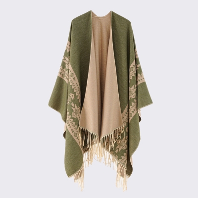 Classic Travel Shawl Wrap Reversible Cape Fringe Poncho Sweater Ruana