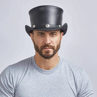   Steampunk Style Leather Hat With Buffalo Nickle Coins Leather Band Magic Top Hats for Men & Women