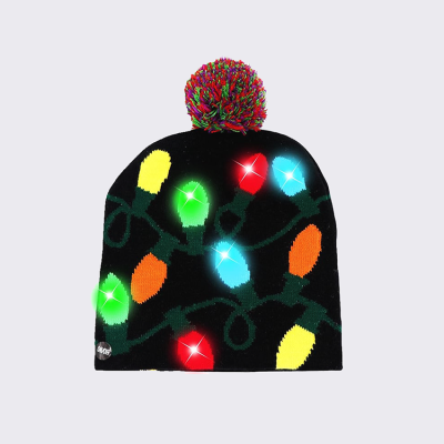 LED Christmas Beanie Light up Christmas Hats, Knit Hats with 6 Colorful LED Lights