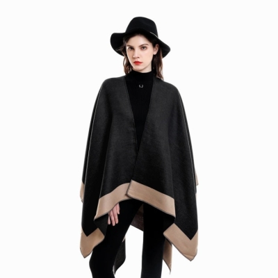   Imitation Cashmere Poncho Open Front Cape Solid Reversible Shawl Wrap Ruana