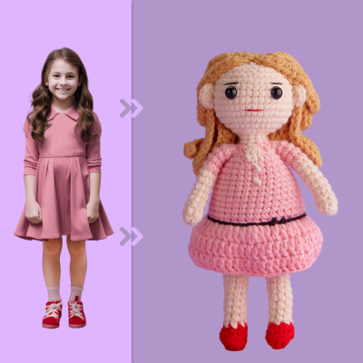 Full Body Customizable 1 Person Custom Crochet Doll Personalized Gifts Handwoven Mini Dolls - Girl in Pink Skirt