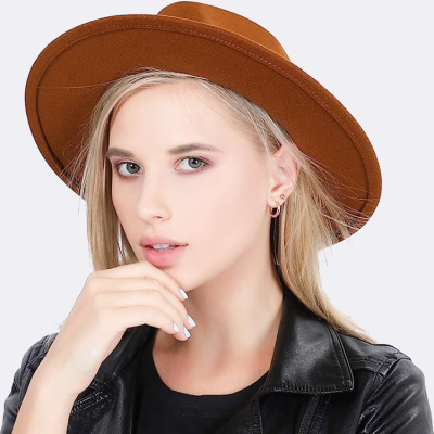 Wool Wide Brim Fedora Hat with Studded Leather Band 1920s Gatsby Gangster Unisex Winter Derby Hat