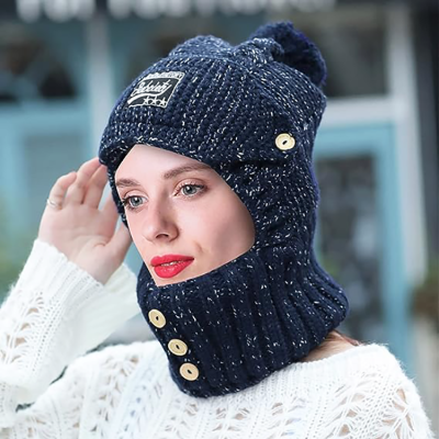 2 in 1 Mask Scarf Knitted Hat Breathable Skin-friendly Warm Outdoor Riding Scarf Hat Sets