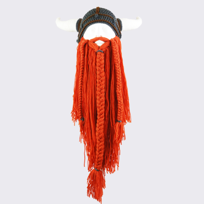   Men Funny Hat Viking Beard Beanie Horn Hat Long Beard Hats Winter Knit Wool Warm Cap