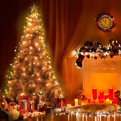   Christmas String Lights 6.56/9.84ft Ring Waterfall Light Strip 8 Modes RC Waterproof Decorative XmasTree