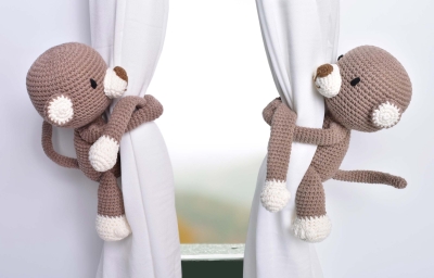 Monkey Curtain Holder Crochet Animal Handmade Amigurumi Stuffed Toy Doll