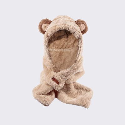 Autumn And Winter Bear Scarf Hooded All-In-One Warm Plush Cute Ear Protection And Neck Protection