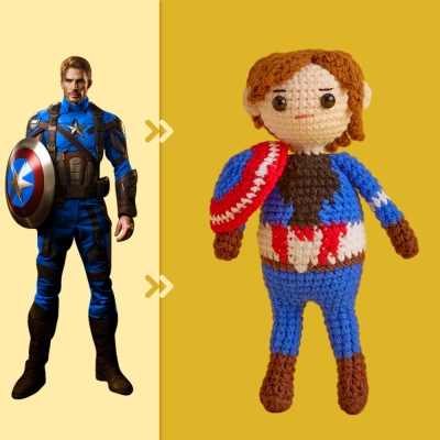 Full Body Customizable 1 Person Custom Crochet Doll Personalized Gifts Handwoven Mini Dolls - Captain America
