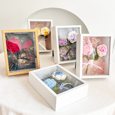 Knitted Sunflower Bouquet Photo Frame, Crochet Calla Lily Home Decoration Gift