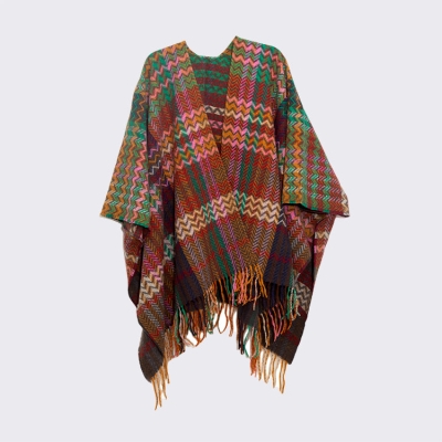   Knitted Poncho Fringe Ruana Winter Big Shawl Wrap