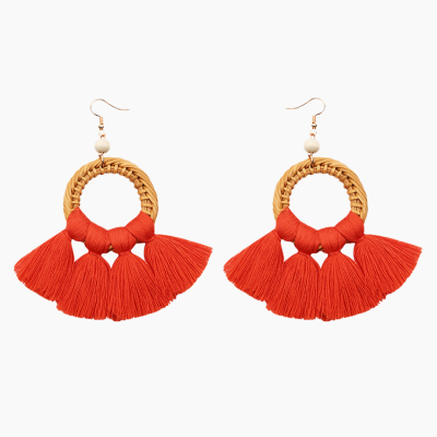 Handmade Straw Rattan Tassels Earrings Bohemian Wicker Braid Dangle Drop Earrings