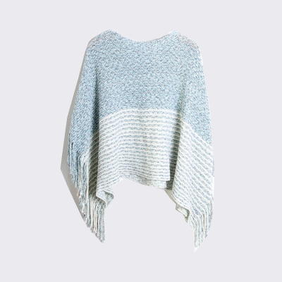   Tassel Shawl For Women Bat Sleeve Poncho Pullover Striped Cape Sweater