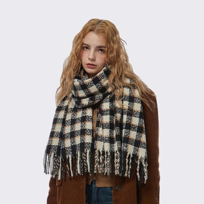 Autumn And Winter Small Square Contrast Plaid Soft Scarf To Prevent Cold And Wear Shawl