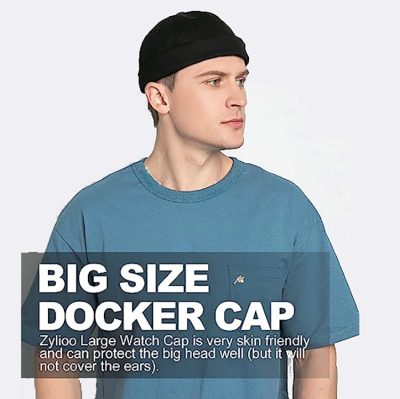   Oversize Brimless Hats, Rolled Cuff Skull Cap, Adjustable Sailor Docker Cap, No Visor Harbour Hat