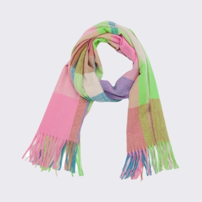   Autumn And Winter Thickened Tassel Plaid Scarf Rainbow Shawl