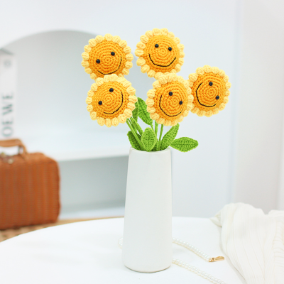 Crochet Sunflower with Smile Handmade Knitted Preserved Floral Arrangement