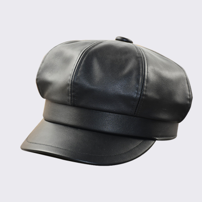   Vintage Harley Style Hat Newsboy Caps PU Leather Cabbie Painter Hat Gatsby Ivy Beret Cap