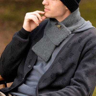 Men's Cashmere Classic Scarf, Outdoor Casual Plus Velvet Warm Knitted Scarf