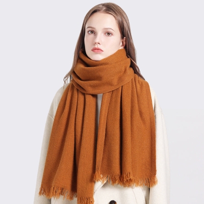 100% Pure Wool Solid Color Warm Knitted Winter Scarf Unisex Tassel Scarf