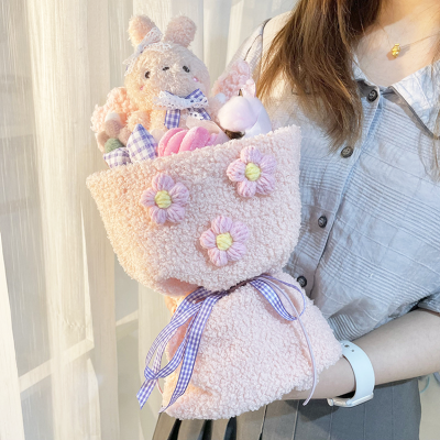 Crochet Doll Bouquet with Gift Bag, Home Decor, Hand Knitted Artificial Flowers