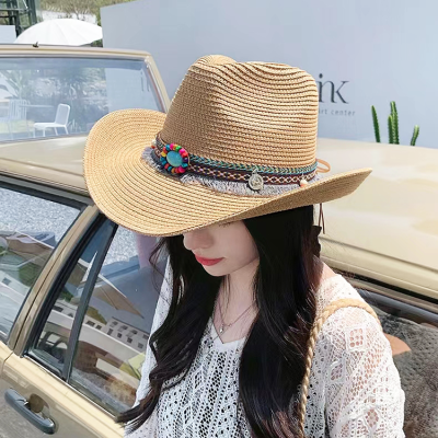 Women Boho Straw Hat Foldable Roll up Beach Cap Sun Hat Summer UV Protection Beach Cap
