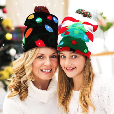 LED Christmas Beanie Light up Christmas Hats, Knit Hats with 6 Colorful LED Lights