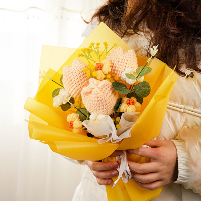   Crochet Bouquet of Flowers, Hand Crocheted Tulip Bouquet for Friend, Mom, Grandma