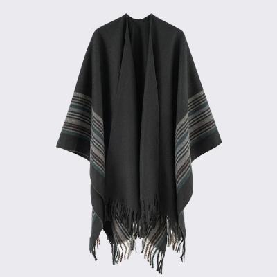   Striped Elegant Poncho Knitted Cashmere Shawl Wrap Extra Thick Soft Ruana
