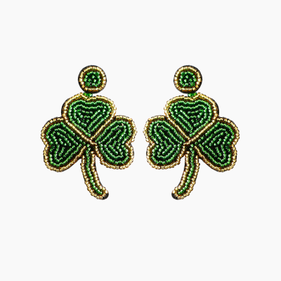 Three Leaf Beaded Clover Earrings, Shamrock Earrings, St Patricks Day Statement Jewelry Earrings
