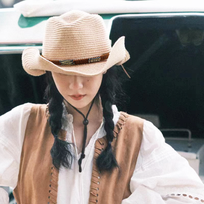   Women Straw Sun Hat Mens Cowboy Style Garden Hat UPF 50+ Wide Brim Summer Hat