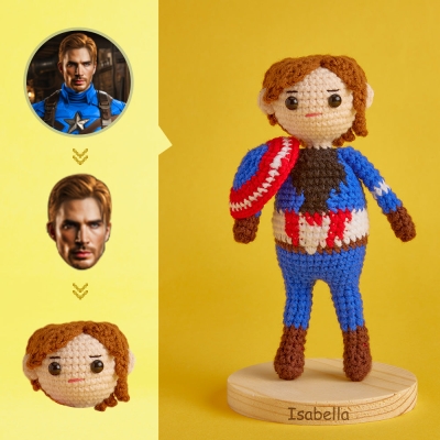 Custom Face Crochet Doll Personalized Gifts Handwoven Mini Dolls - Captain America