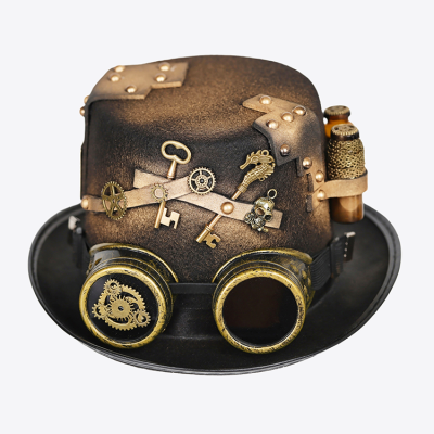 Unisex Gothic Steampunk Top Hats with Goggle Halloween Hat Burning Man Head Gear Top Hat