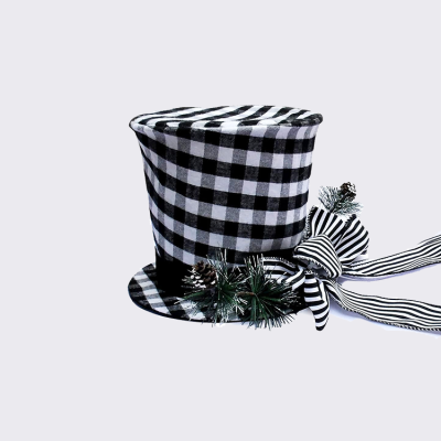   Christmas Tree Topper Hat with Bow, Xmas Decoration Black Stripes Top Hat Ornament