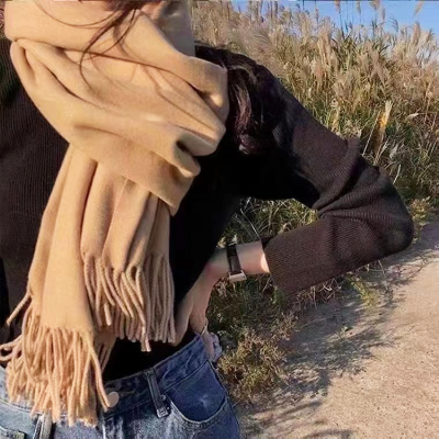   Unisex Cashmere Scarf, Solid Color Tassel Thickened Shawl