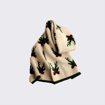   Versatile Christmas Knitted Wool Scarf Deer Elk Print Snowflake Warm Scarf